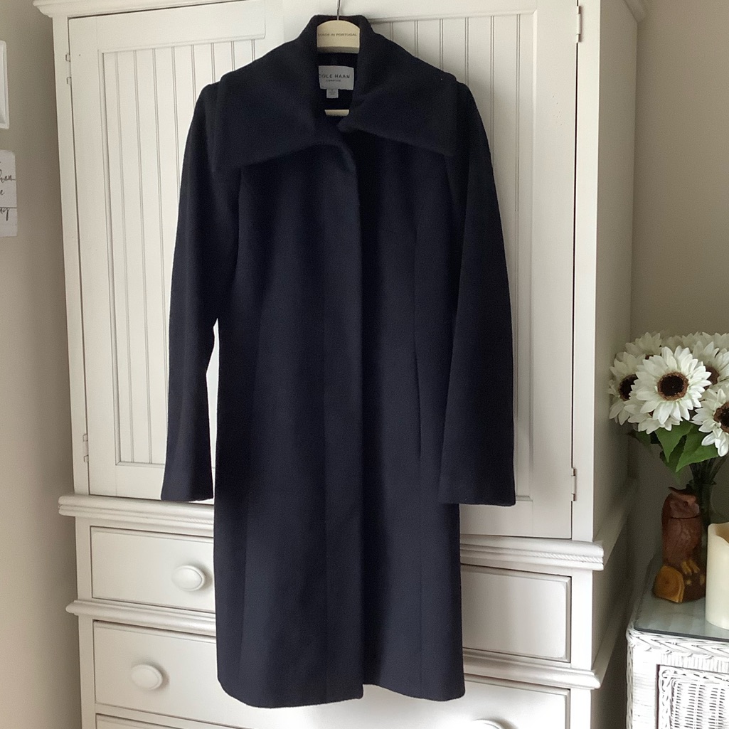 Beautiful Nwot Black Wool Cole Haan Car Coat